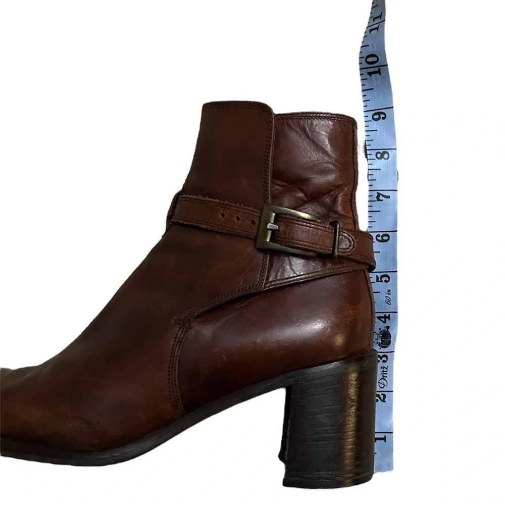 Joan & David Brown Leather Heeled Ankle Boots Italy Buckle Strap EU 40.5 Chelsea - Picture 13 of 14